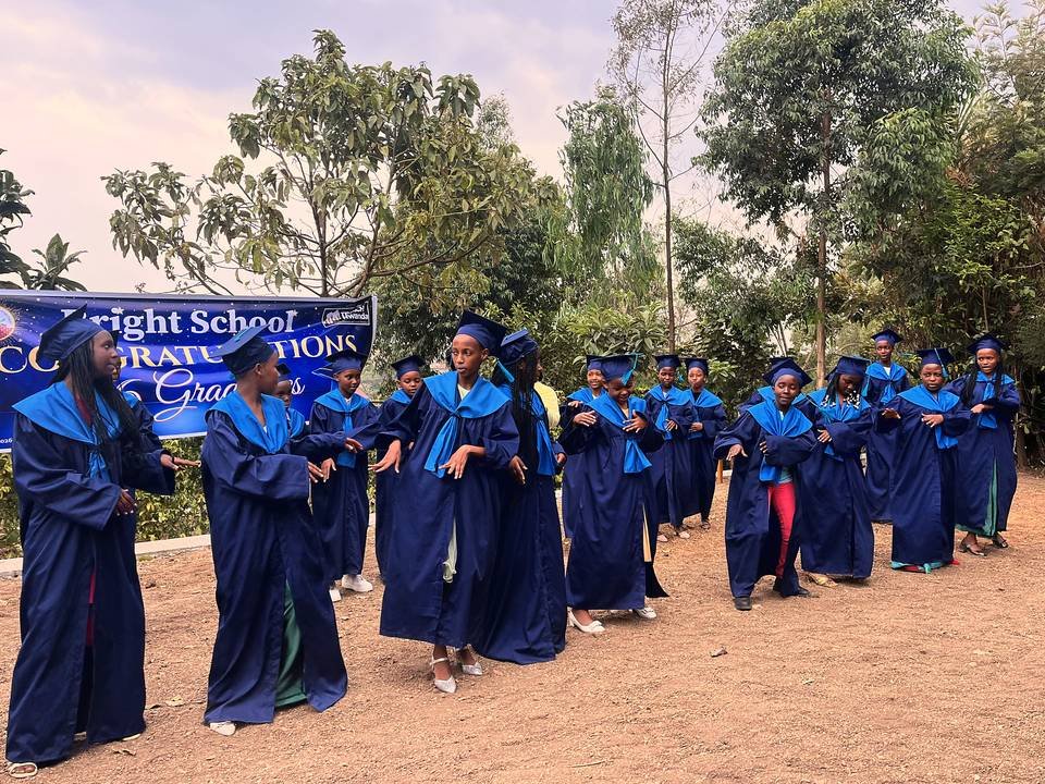 Bright School Primary 6 graduates in caps and gowns