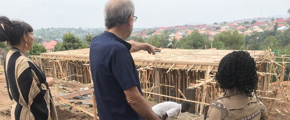 Visitors reviewing progress at the Bright School construction site
