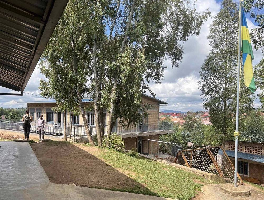 The new Bright School building nearing completion, with balconies and classroom windows