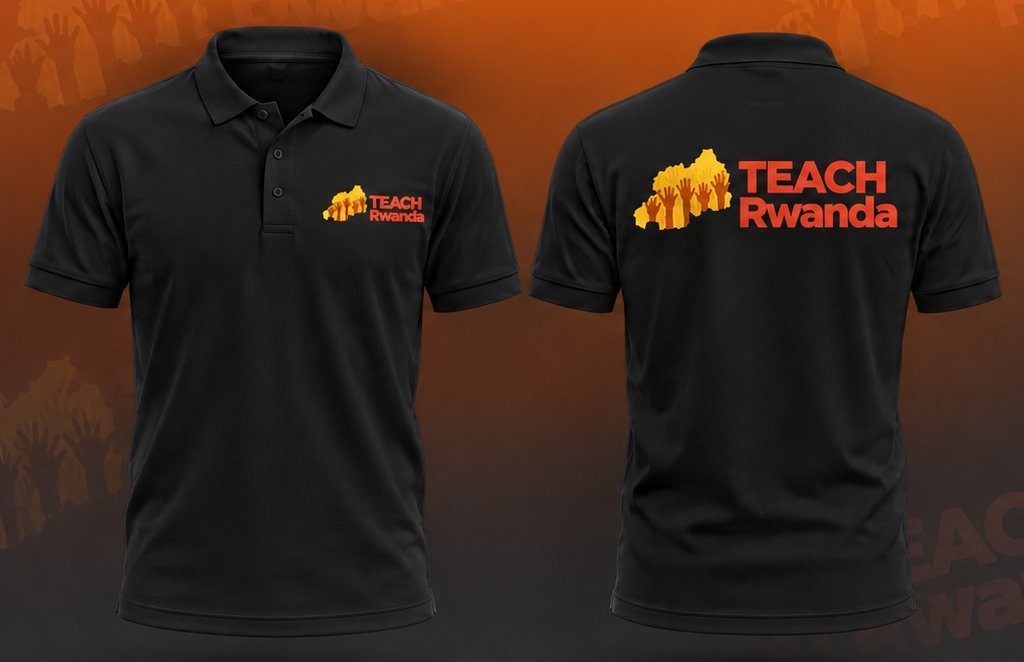 TEACH Rwanda polo shirt, black, front and back